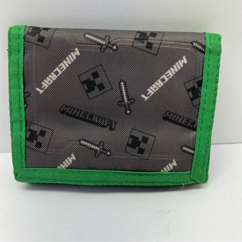 Minecraft Trifold Wallet Boys Kids Green Grey Creeper Sword Nylon Hook Loop 2019